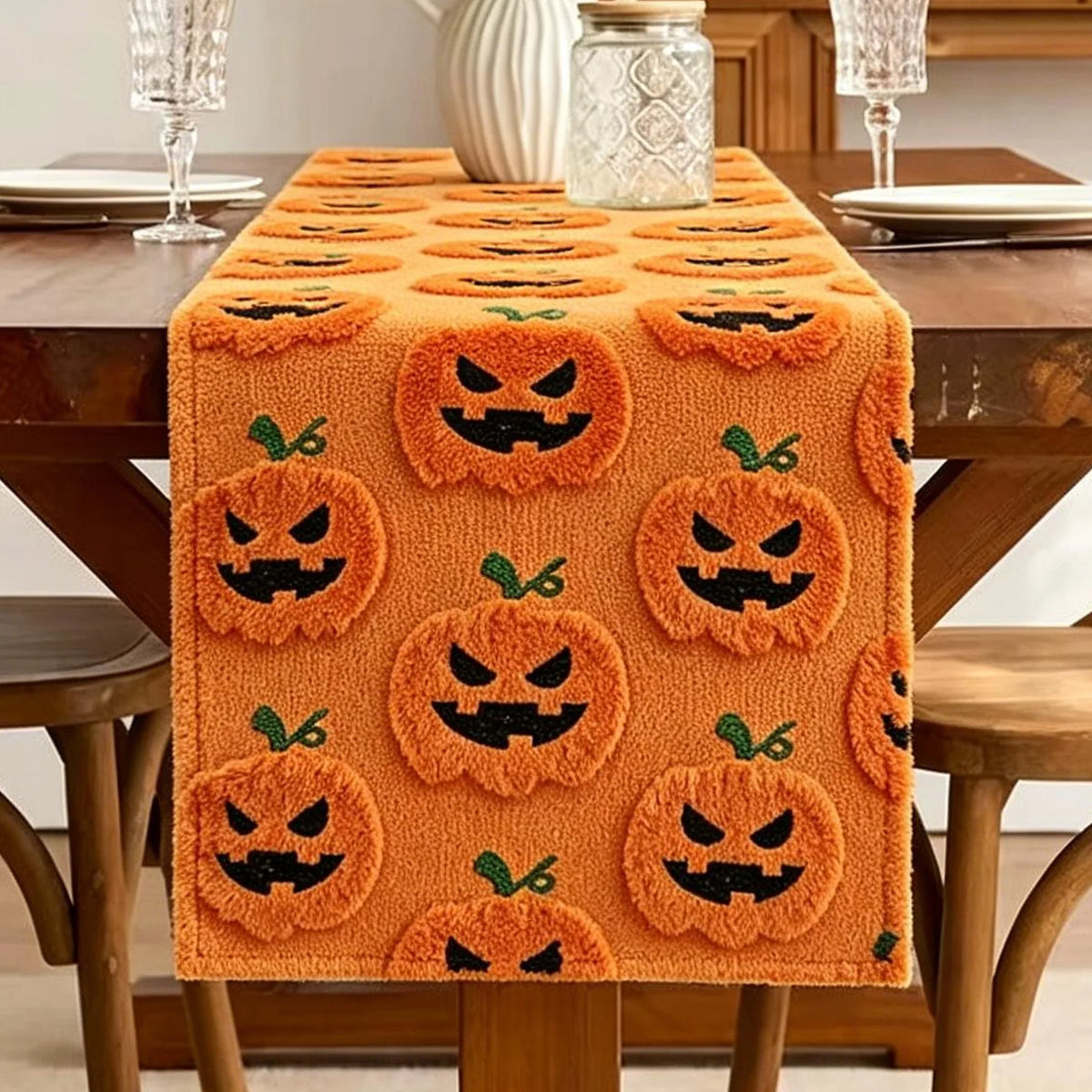 tableau halloween citrouilles fantômes orange blanc rose polyester restaurant fêtes salon automne