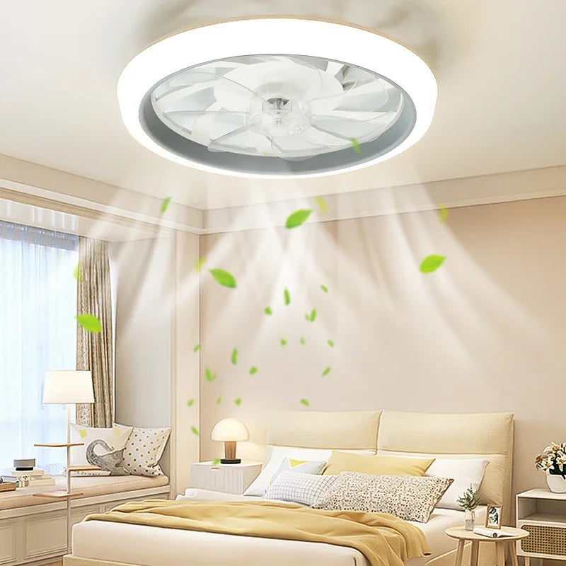 ventilateur led moderne blanc télécommande lumiere intégrée vitesses transparent