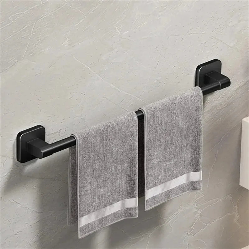 porte serviettes mural noir moderne fixe serviettes texturées support carré rangement salle bain minimaliste
