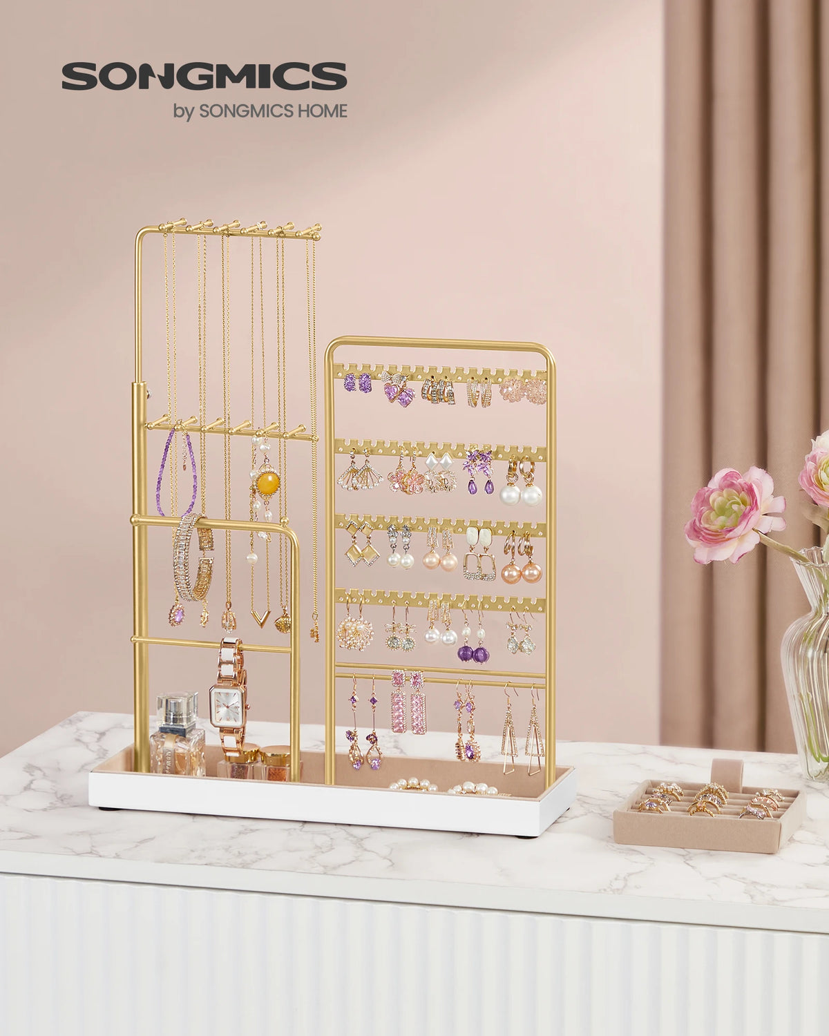 Porte-bijoux blanc organisateur bijoux avec crochets pour colliers