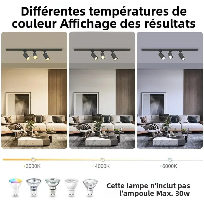 spots noir modernes gu10 12pcs fixés 55x90mm variable intensity