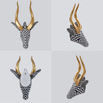 décoration murale moderne tête d'animal résine antilope éléphant noir doré
