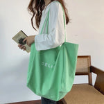 sac main toile réutilisable polyvalent lettre DELIGHT blanc jaune vert violet poche téléphone