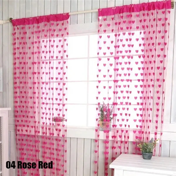 rideau chaine coeurs tissu translucide couleurs rouge beige moderne decoratif chambre coucher