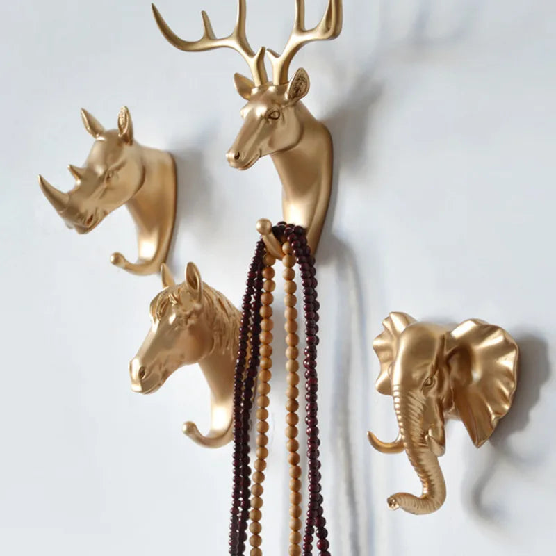 porte clefs mural animal or réaliste moderne éléphant rhinocéros cheval cerf bison PVC decoration