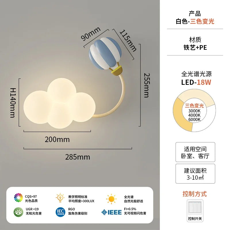 lampe murale moderne enfant avion nuage arc ciel étoile blanc bleu rose jaune