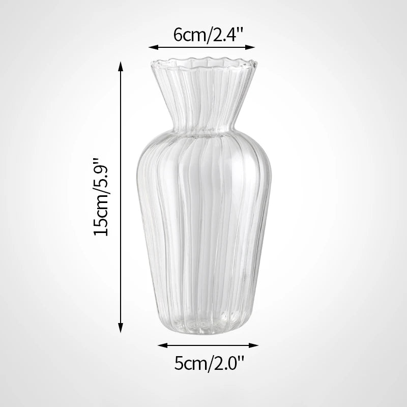 vases transparents moderne rayures verticales fleurs artificielles minimaliste verre deco table salon