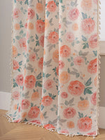 rideaux floral rose motif aquarelle bohème translucides franges salon chambre