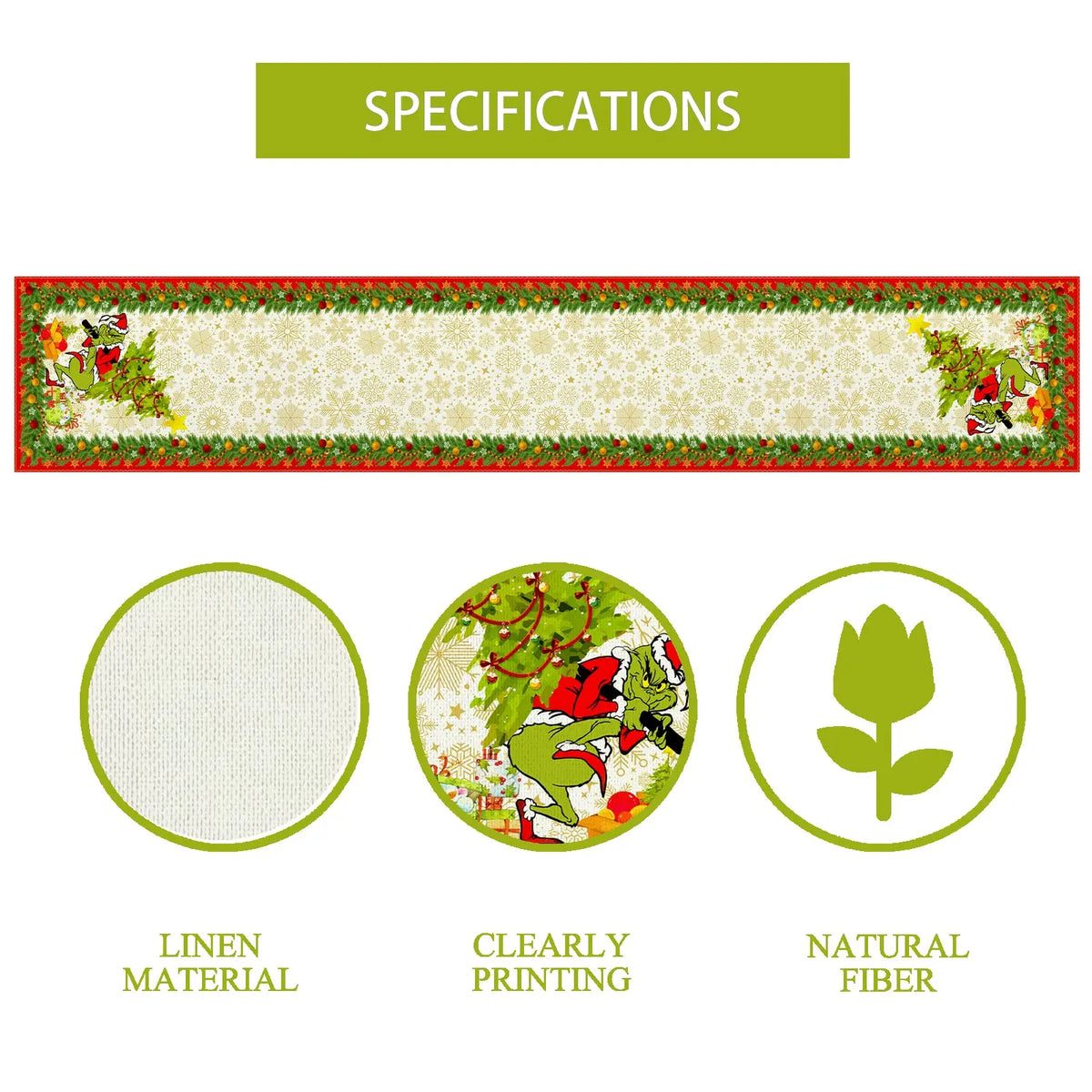 chemin table noël lin blanc motifs flocons neige guirlande sapin décoration table hiver