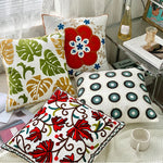 taies d'oreiller coton polyester ethnique floral brodées couleurs vives motifs géométriques coussins deco 45x45cm