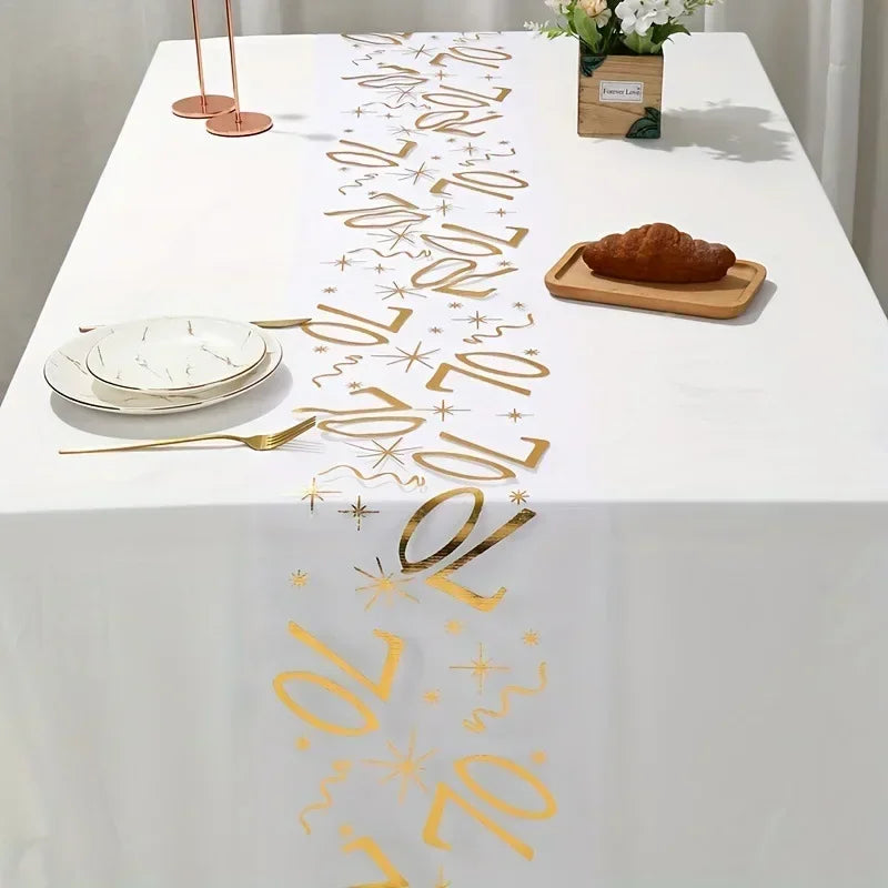 chemin table anniversaire doré numéros étoiles abstraits semi transparent table festive
