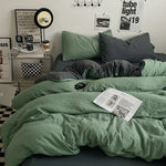 ensemble literie vert olive gris moderne housse couette fermeture éclair deux taies d'oreiller drap