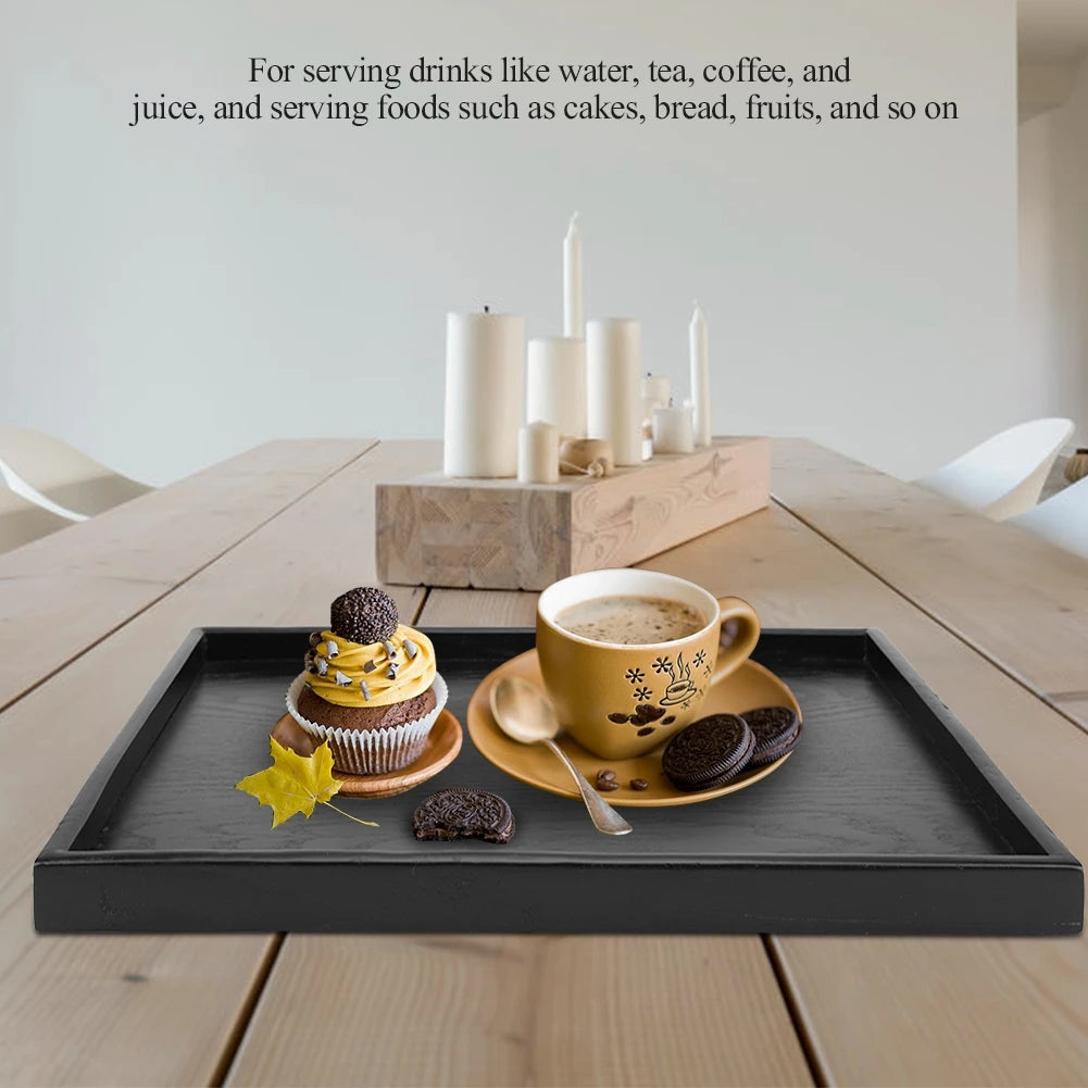 plateau rectangulaire bois noir moderne 40x30cm service dessert biscuits tasses minimalistes