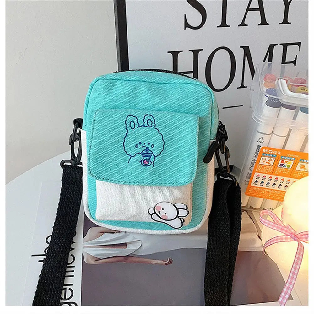 sac bandoulière patchwork imprimé animaux mignons noir bleu rose vert moderne polyvalent broderie toile