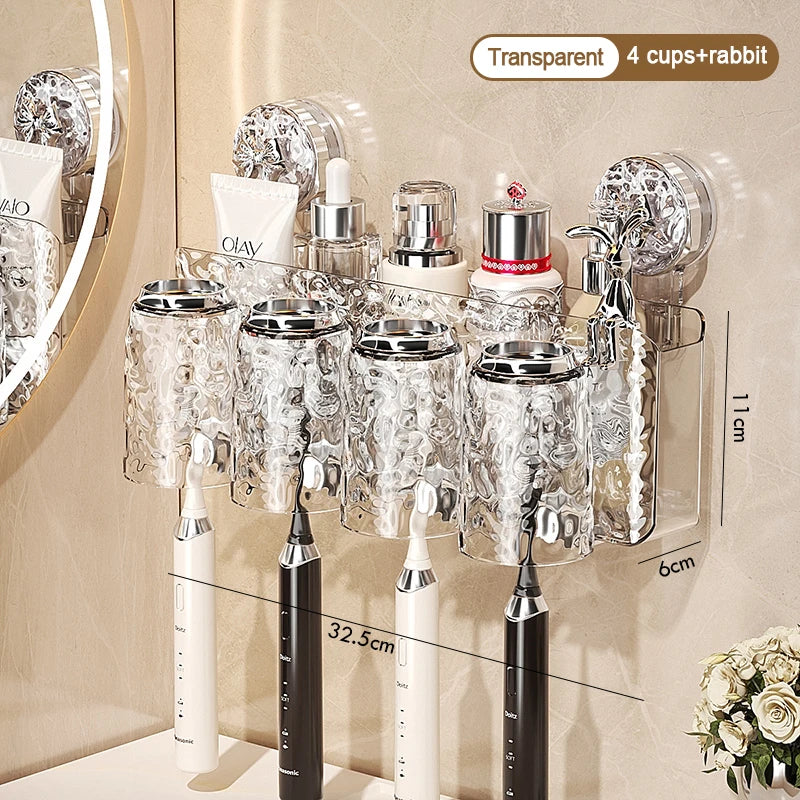 porte produits mural transparent texturé moderne ventouse brosses dents salle bain