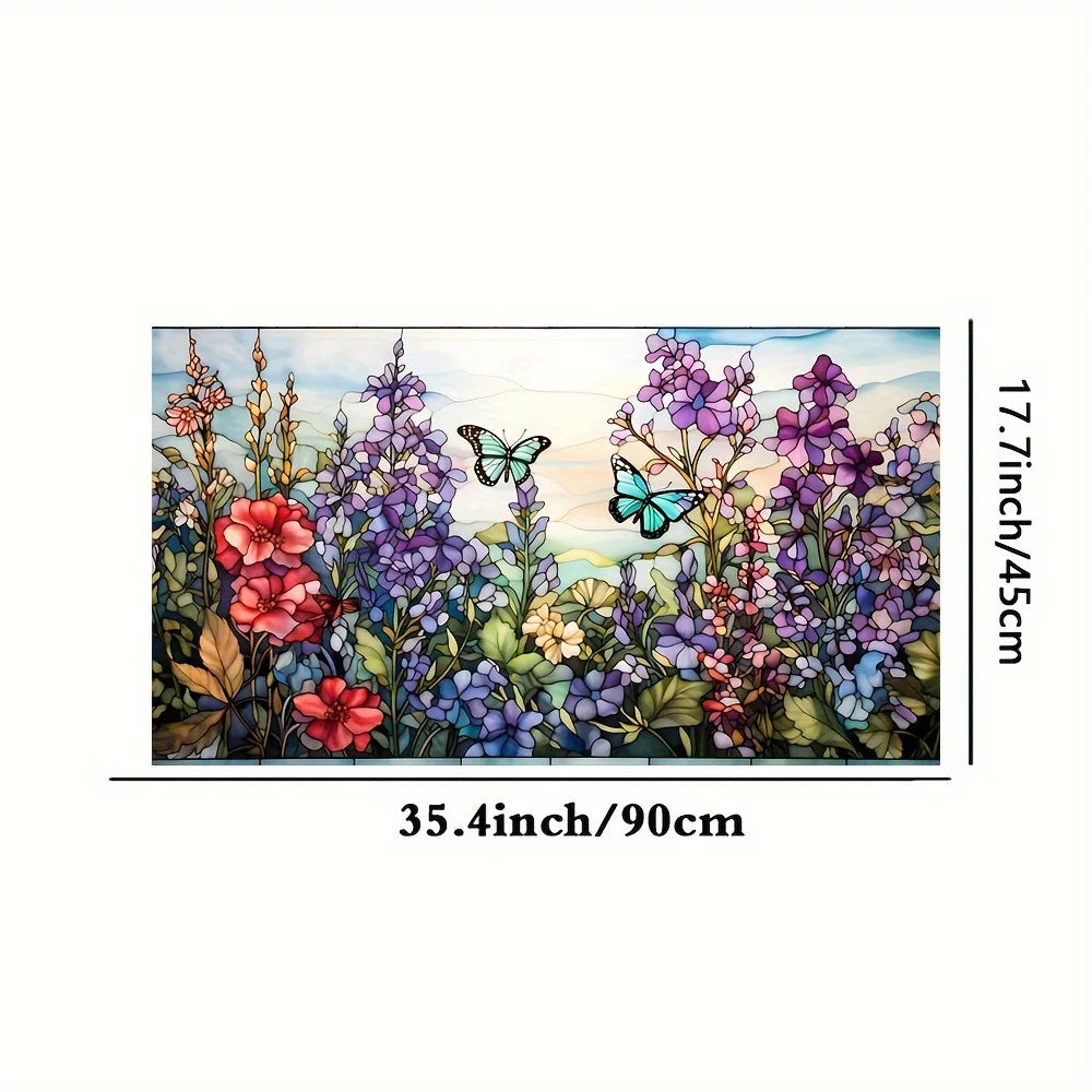 film décoratif fleurs feuilles multicolore adhésif opacité art deco vitrail maison fenêtre 45cm 90cm