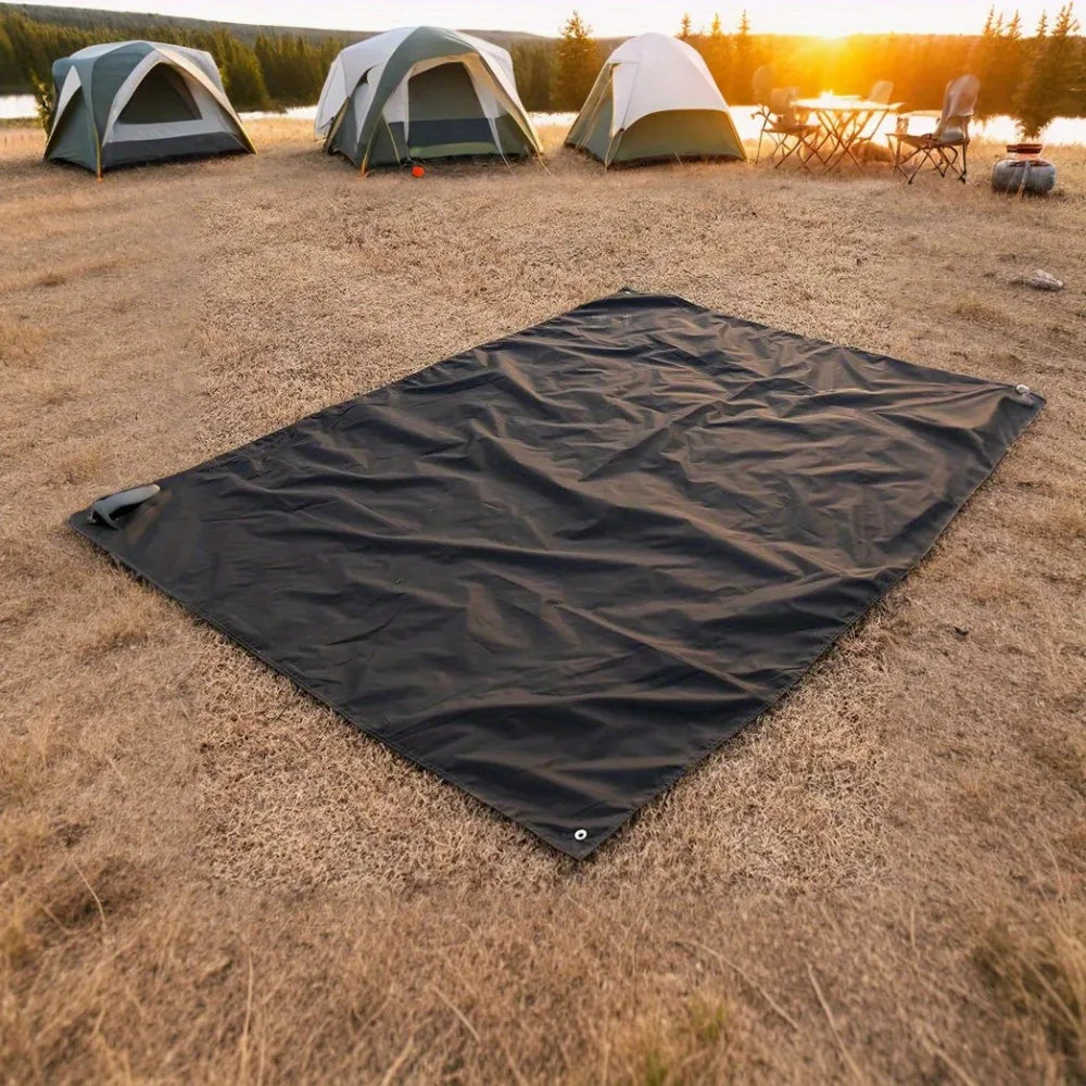 tapis sol camping vert foncé noir oxford robuste texture tissée pratique oeilletsextérieur camouflage