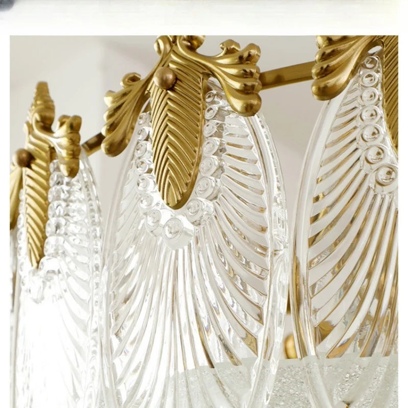 lustre verre led doré feuilles strass baroque éclairage chambre salon haute qualité facile