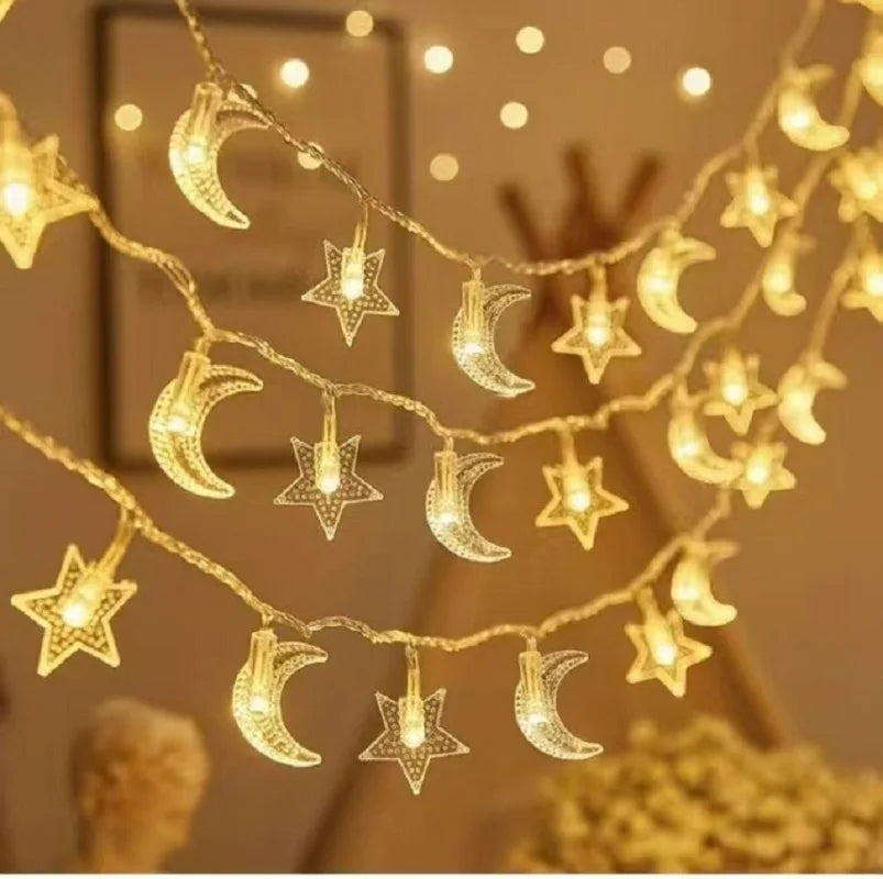 guirlande lumineuse étoiles lunes multicolore décoration chambre ambiancé féerique autoéclairée led