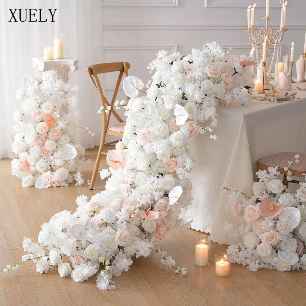 arche fleurs artificielles blanc rose pâle romantique decoration mariage anniversaire fete exterieur