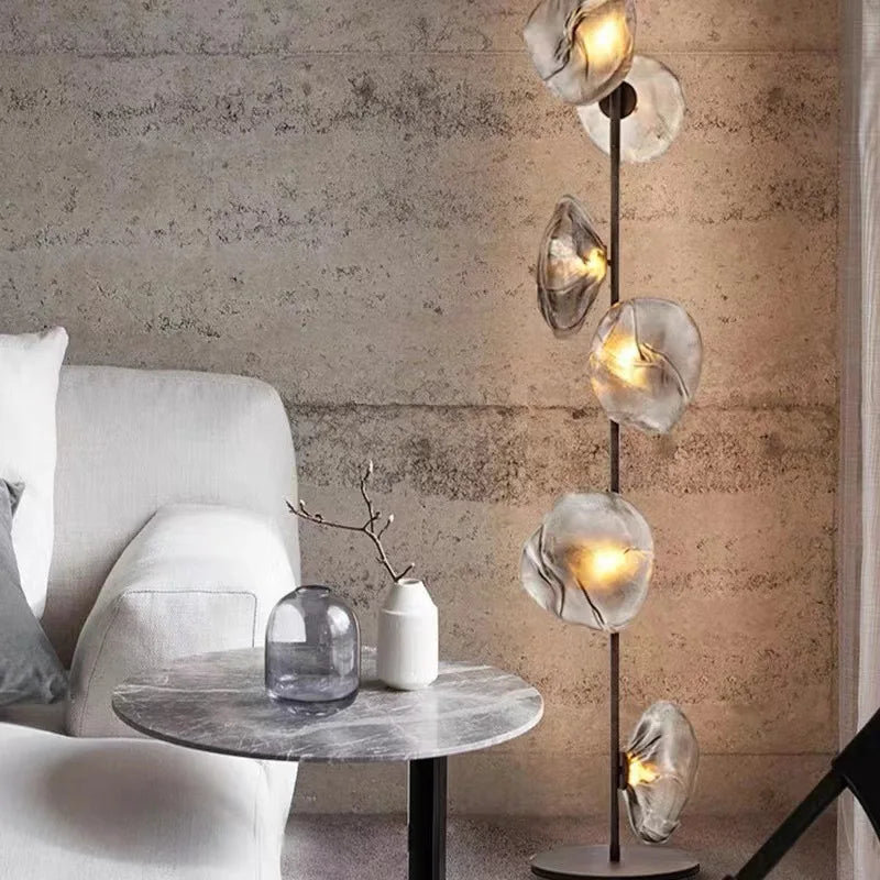 lampe sol moderne verre translucide noir blanc beige intérieur chambre salonhôtel