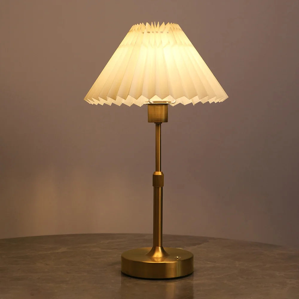lampe table vintage or plissée interrupteur tactile rechargeable led noir beige