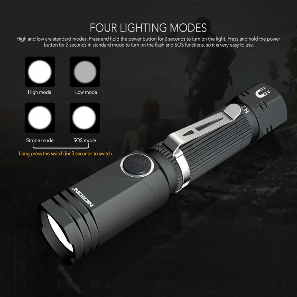 lampe poche rechargeable 600lm led intense noire texturée moderne clipsisée 100200mètres étanche