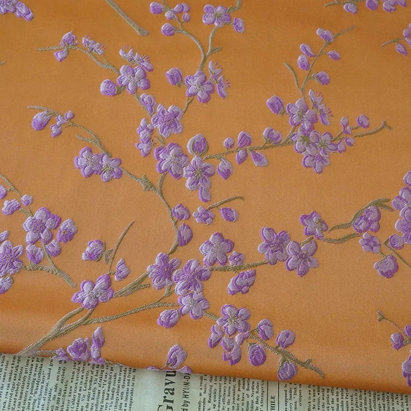 tissu polyester orange violet motifs floraux robe jupe coussin sac élégant bricolage