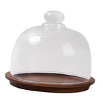 cloche verre couvercle service plateau d'exposition transparente base bois lisse moderne minimaliste