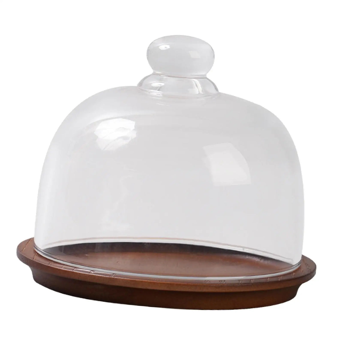 cloche verre couvercle service plateau d'exposition transparente base bois lisse moderne minimaliste