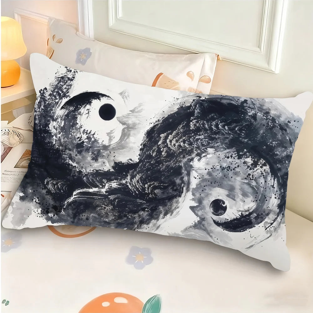housse coussin yin yang symbole chinois noir minimaliste 100 polyester double face 30x30cm 40x40cm