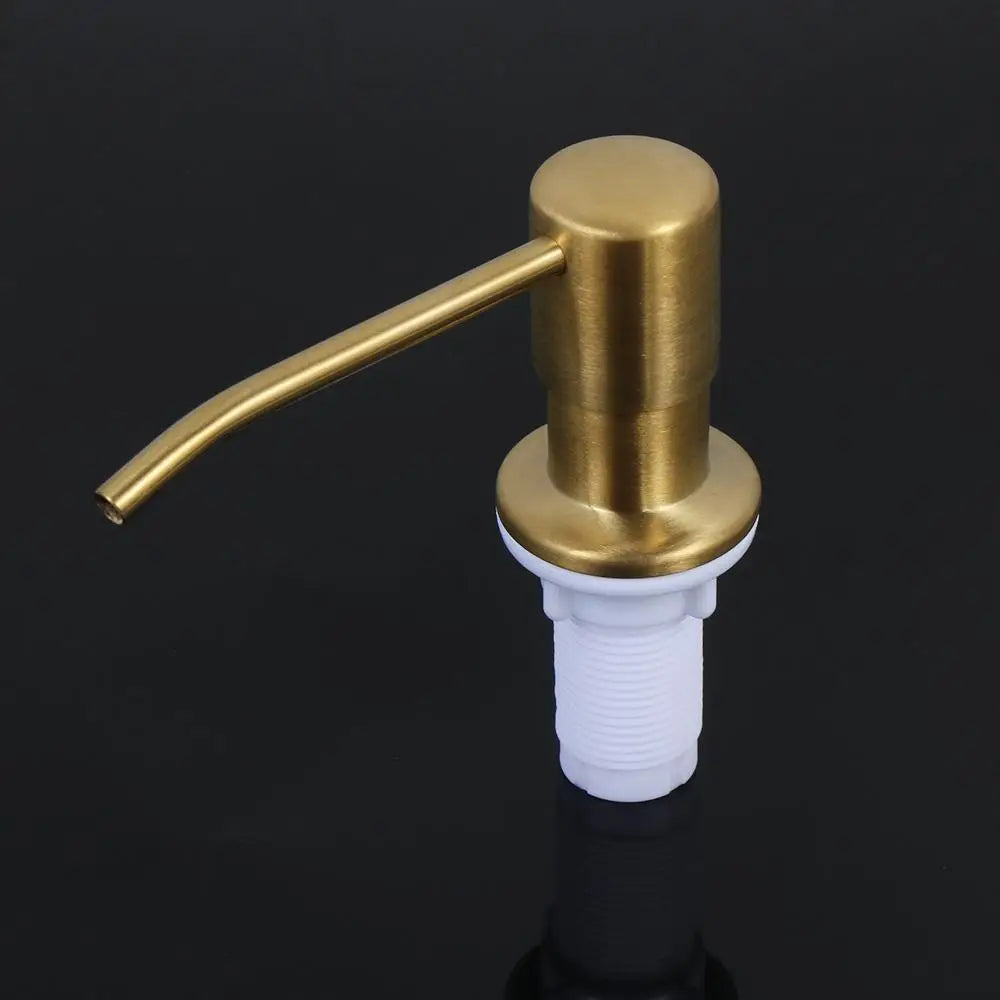 distributeur savon évier moderne blanc doré cuivre noir poignée bouteille mousse mains plastique