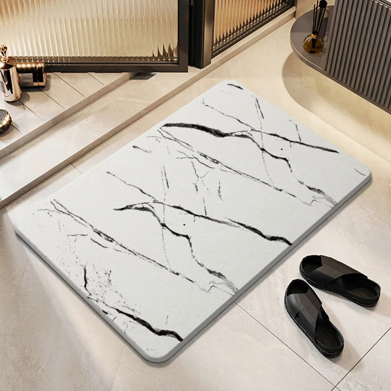 tapis marbre moderne blanc gris bleu antidérapant résistant saloon bain porte machine lavable