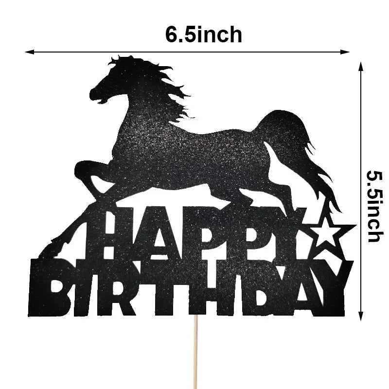 décoration gâteau happy birthday chevaux thème western rouge doré anniversaire enfant festive