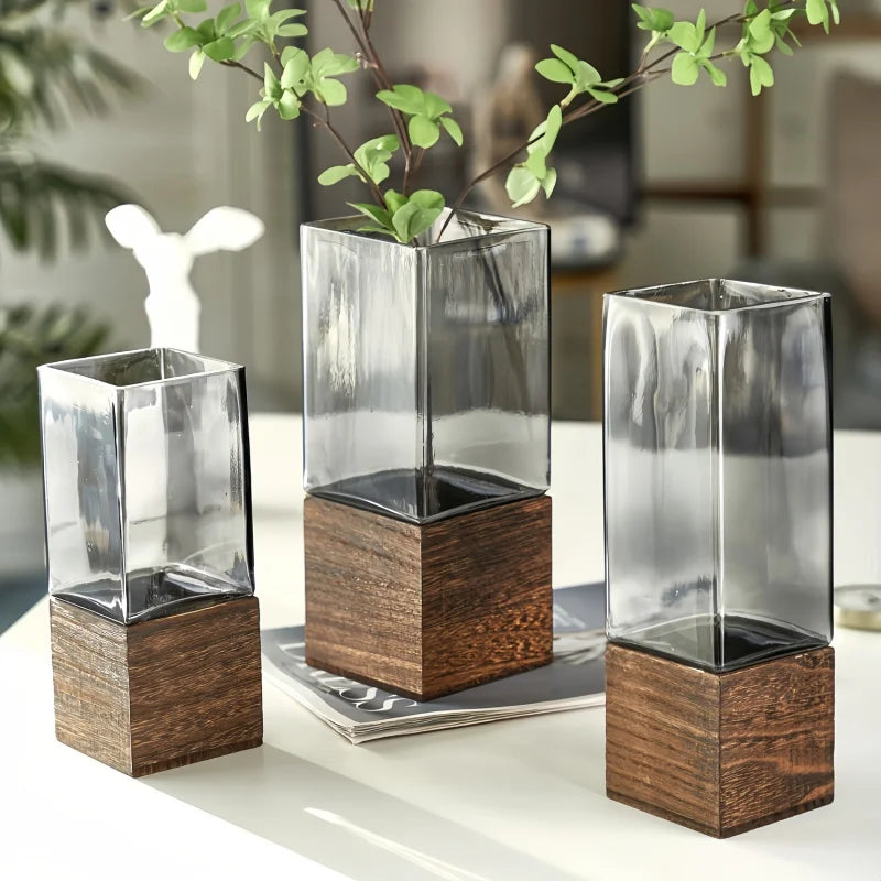 vase transparent noir moderne rectangulaire strié durable bois minimaliste 10x25cm 10x30cm 12x25cm 12x30cm