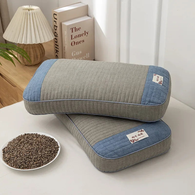 oreiller bleu rose gris vert rayures moderne coton bio hypoallergénique oblong catégorie