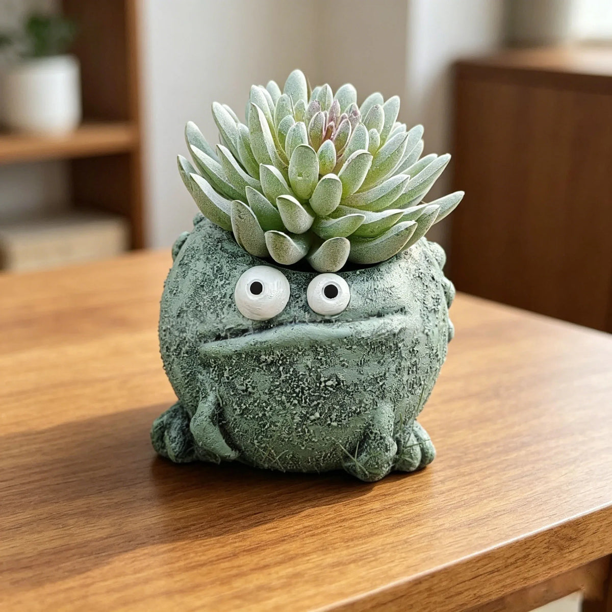 pot fleurs forme grenouille résine yeux relief créatif vert beige