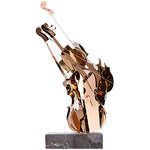 sculpture moderne abstraite violon dorée métal brillant décoration intérieure luxe chambre salon marbre noir