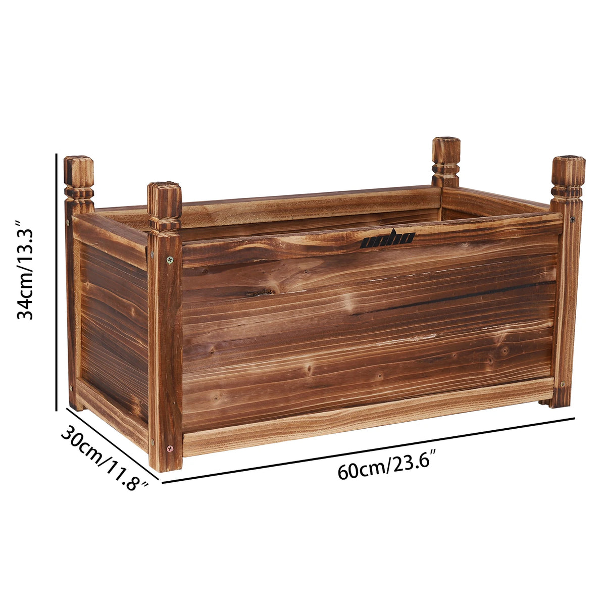 bac fleurs marron foncé bois naturel rustique finition vernie extérieur intérieur assemblage vis fixations