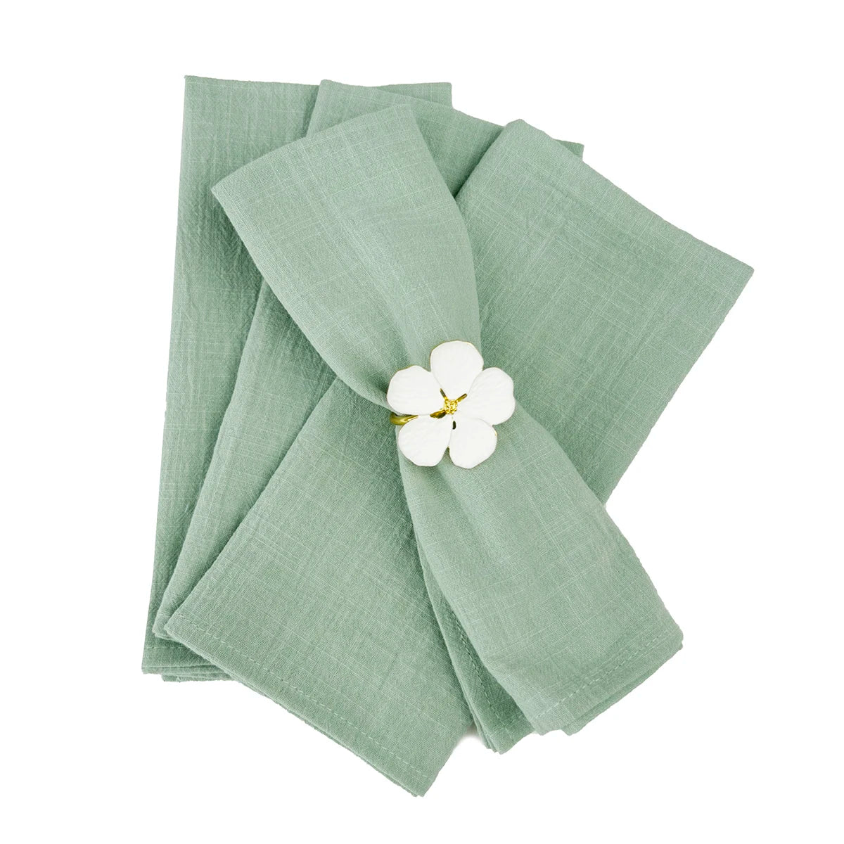 serviettes table 100% coton vert foncé bleu clair vert pastel blanc texture lin classique