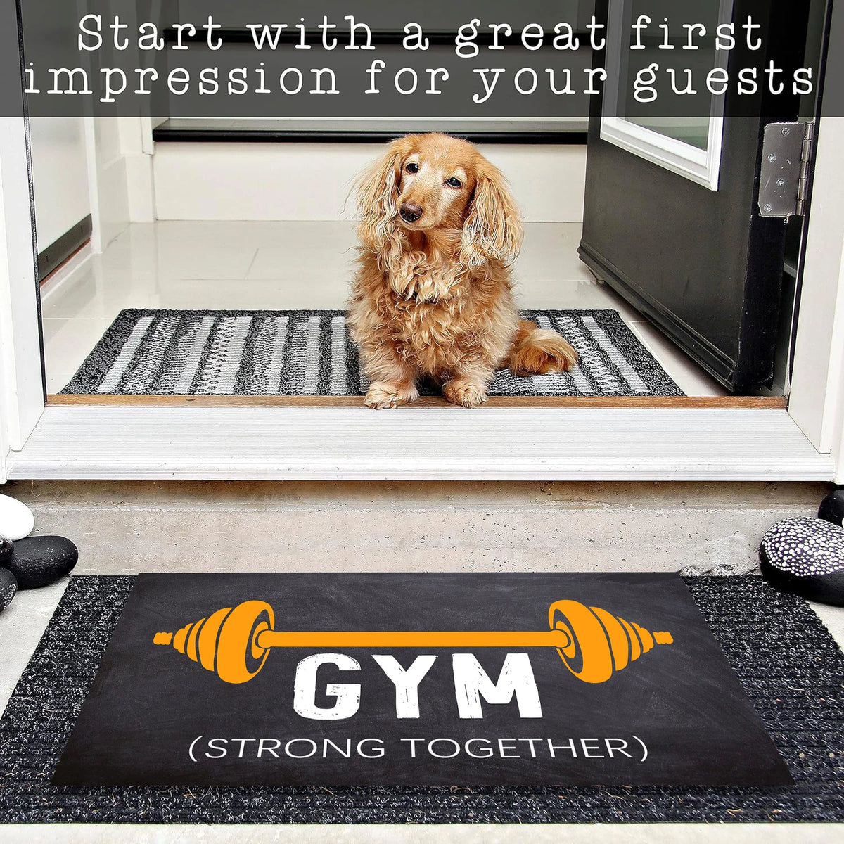 tapis sol antidérapant caoutchouc motif haltère gym strong togetherintérieur extérieurporte entrée