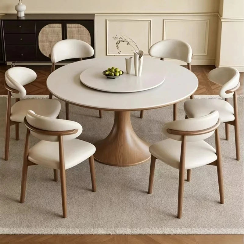 table ronde moderne marbre blanc bois naturel plateau tournant chaises inclusées moderne scandinave