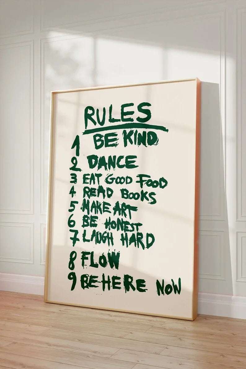 affiche moderne alphabet vert texte manuscrit nature morte sans cadre chambre salon toile beige