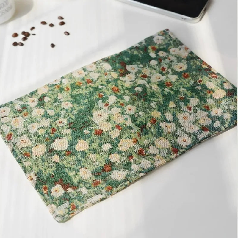 serviette table vintage fleurie polyestercoton couleurs vrb blanc tasse good morning