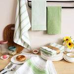 serviettes cuisine rouge vert blanc beige noir rayures horizontales absorption coton rapide moderne pack