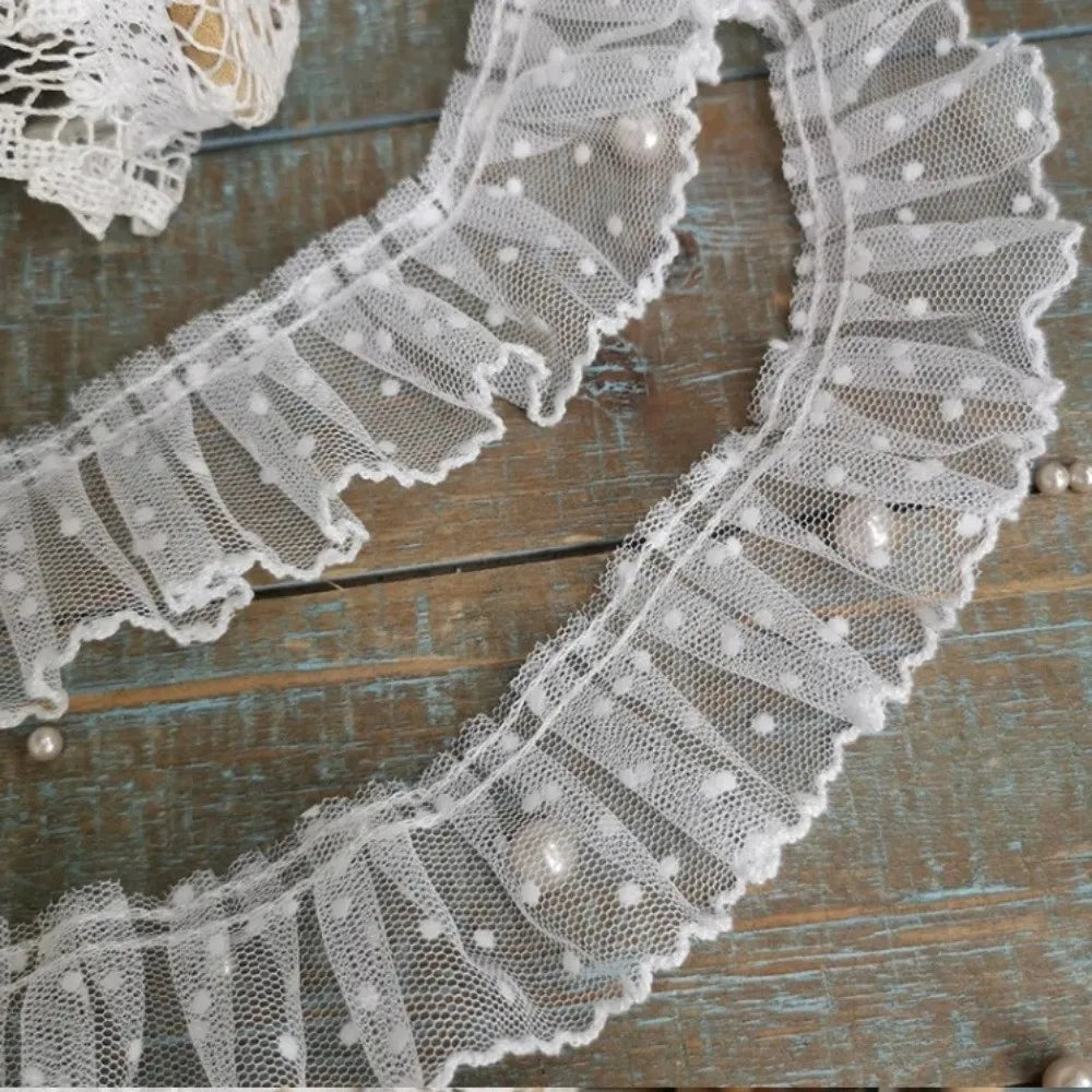 ruban dentelle transparent points blancs bordure frisée classique romantique blanc longueur 100cm largeur 6cm