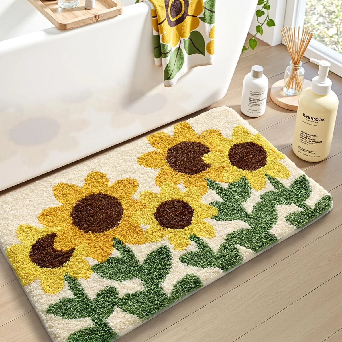 tapis bain fleurs motifs floraux moderne doux absorbant antidérapant extérieur intérieur vert blanc jaune