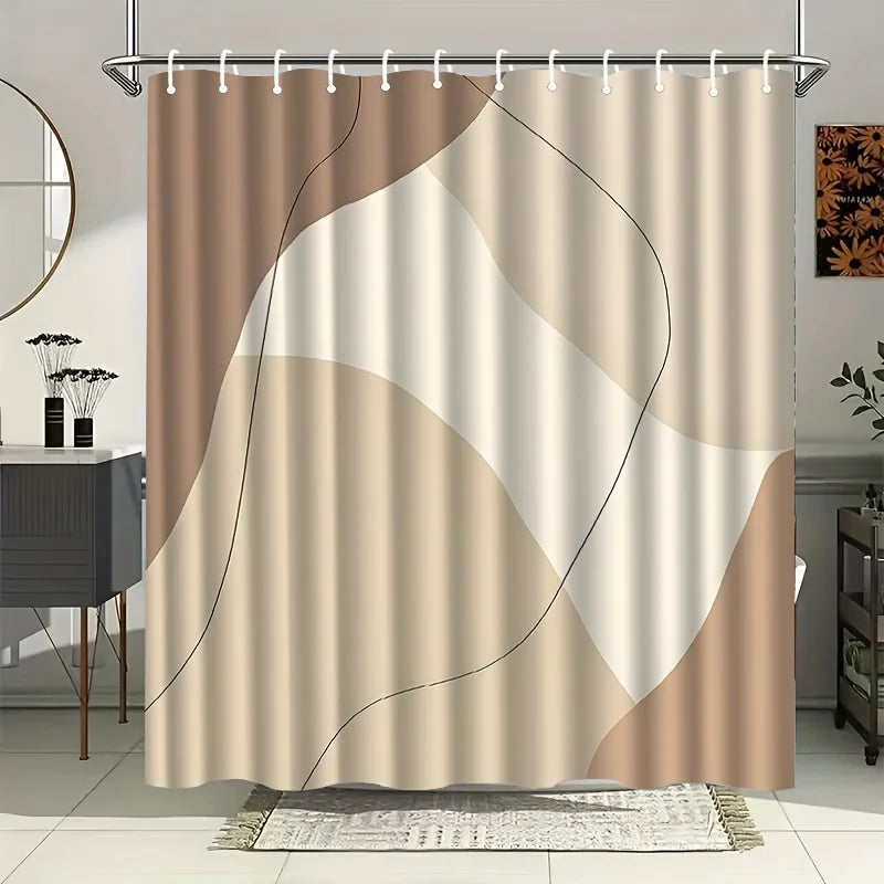 rideau douche abstrait moderne imperméable polyester opacité beige minimaliste geometrique 180x200cm