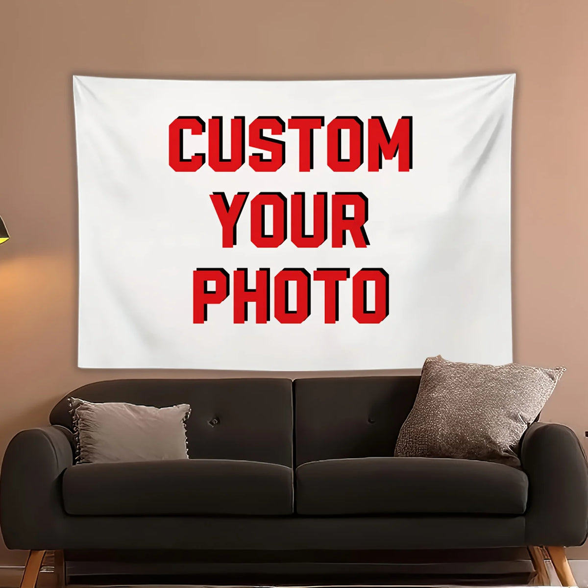 tapisserie murale moderne blanc lettres rouges CUSTOM YOUR PHOTO imprimée polyestère lavable machine