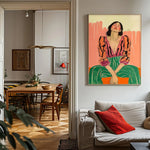 tableau abstrait moderne toile minimaliste orange vert rose beige lignes horizontales sans cadre